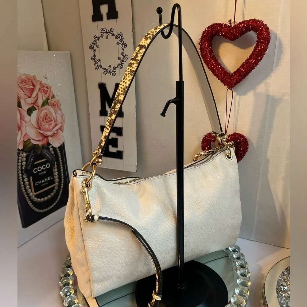 Coach Cream and Black Hobo Shoulder Bag with Snake Print